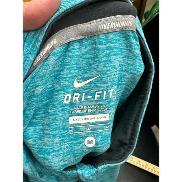 Nike Running‎ Women's Dri-Fit Quarter Zip Jacket Size M Thumb Holes Teal - Picture 10 of 10